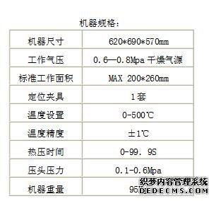 機(jī)器規(guī)格表